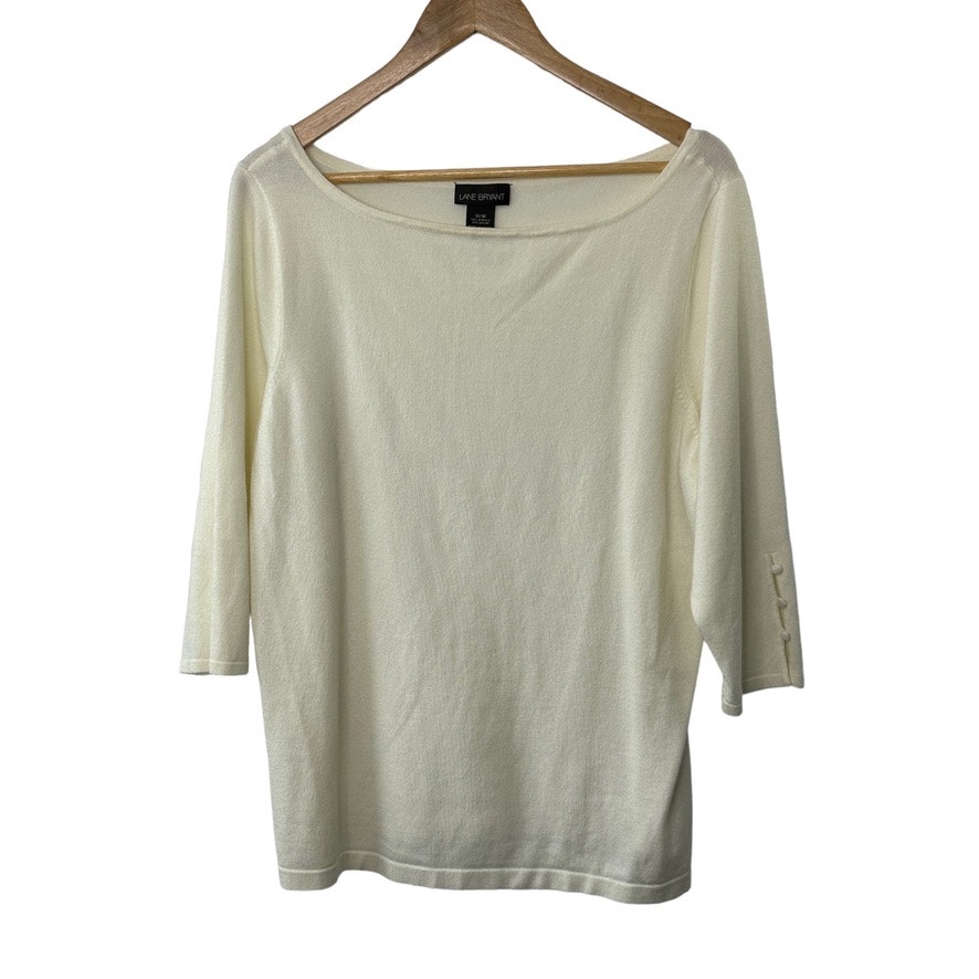 Lane Bryant Soft Lightweight Ivory Sweater Women's 14/16 Button Sleeve Hem